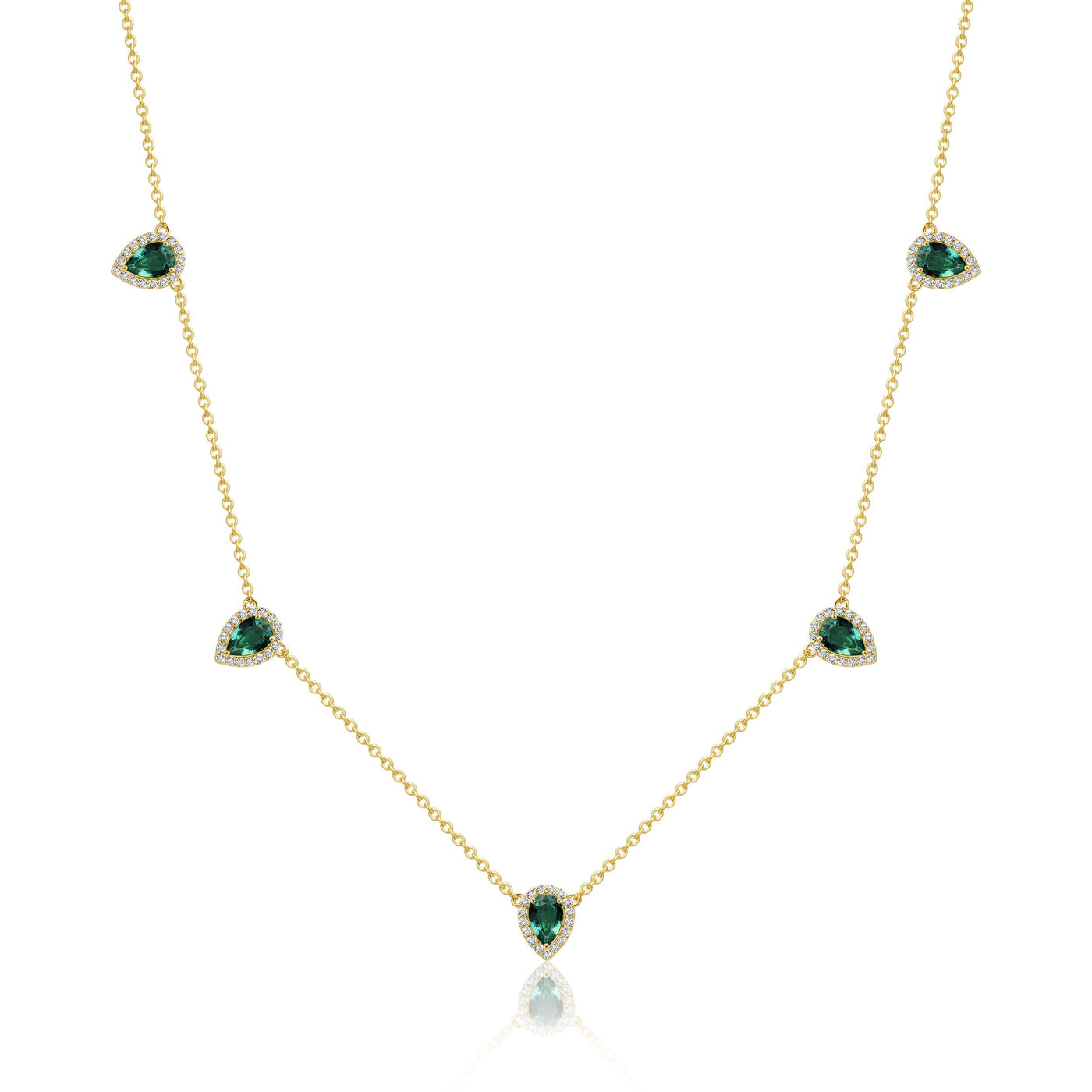 Diamond Halo and Emerald 5-Stone Necklace