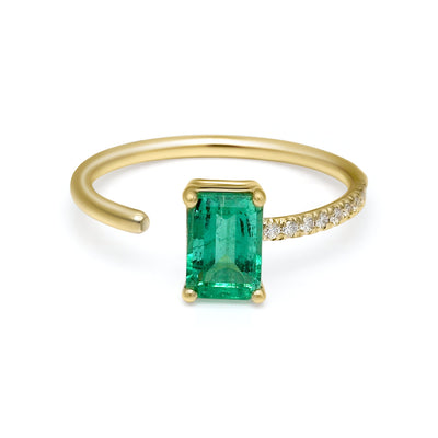 Emerald and Half Diamond Pave Set Ring