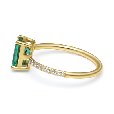 Emerald and Half Diamond Pave Set Ring