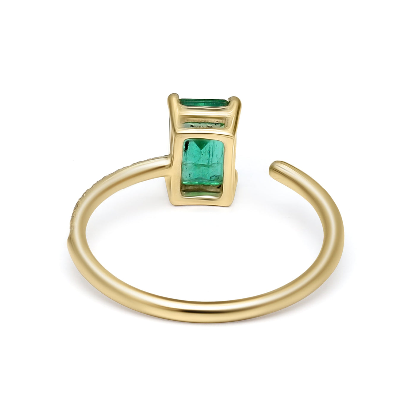 Emerald and Half Diamond Pave Set Ring