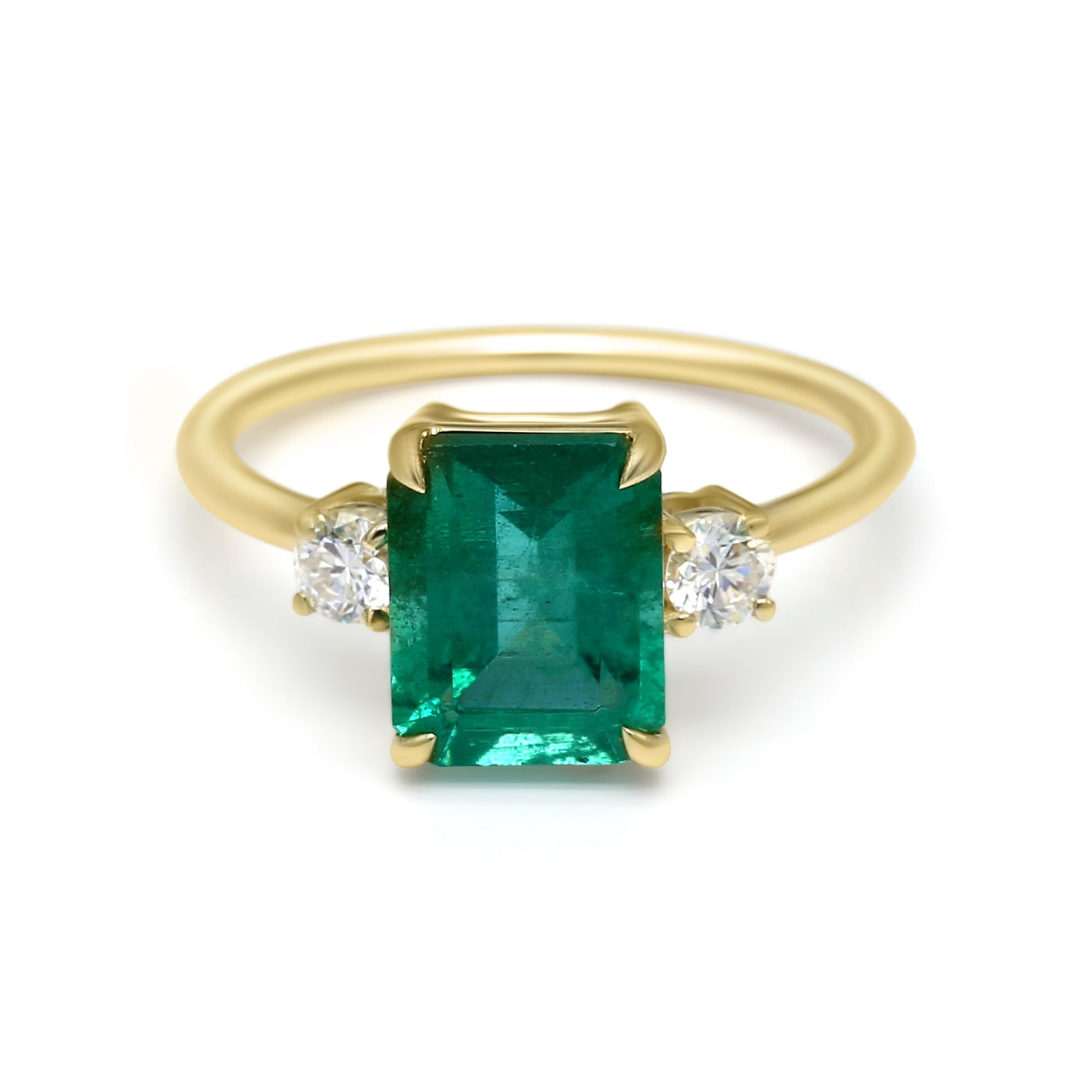 Emerald and Diamond 3-Stone Engagement Ring