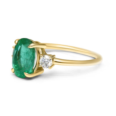 Oval Emerald 3-Stone Engagement Ring