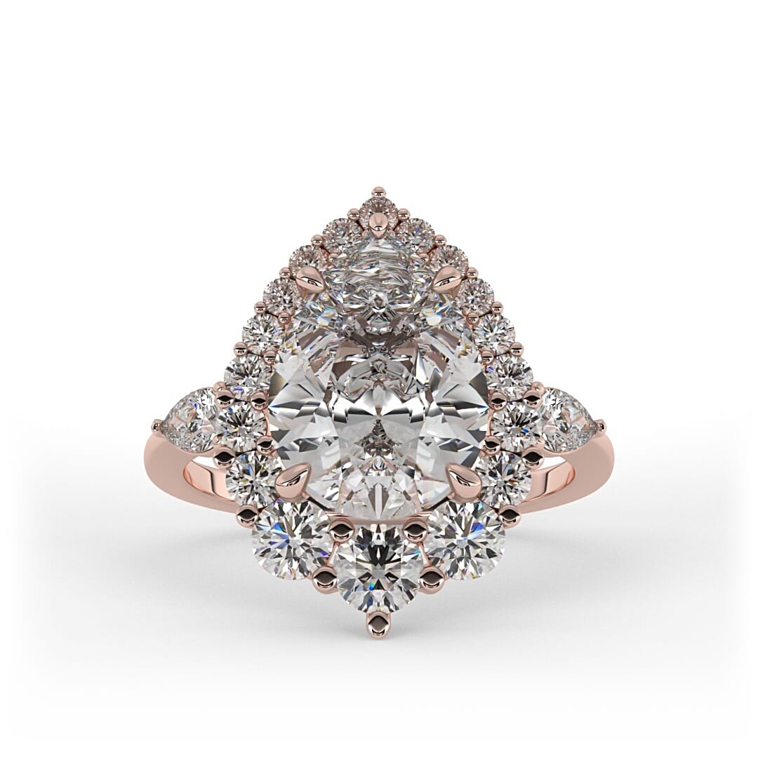 Mia Pear Halo and 3 - Stone Set Engagement Ring