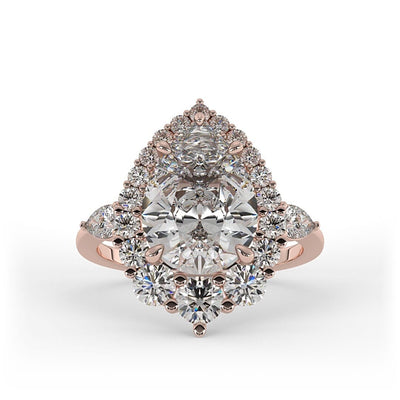 Mia Pear Halo and 3 - Stone Set Engagement Ring