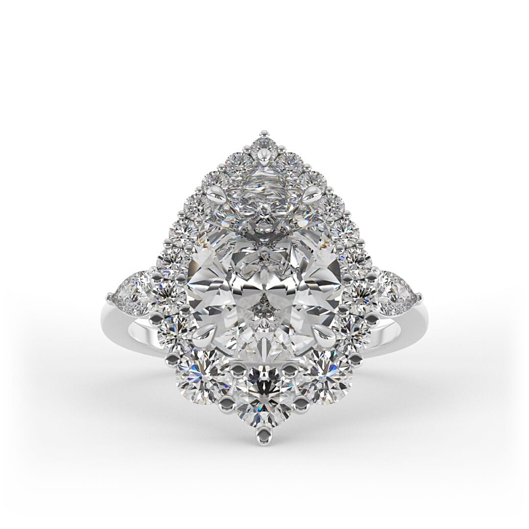 Mia Pear Halo and 3 - Stone Set Lab Grown Engagement Ring