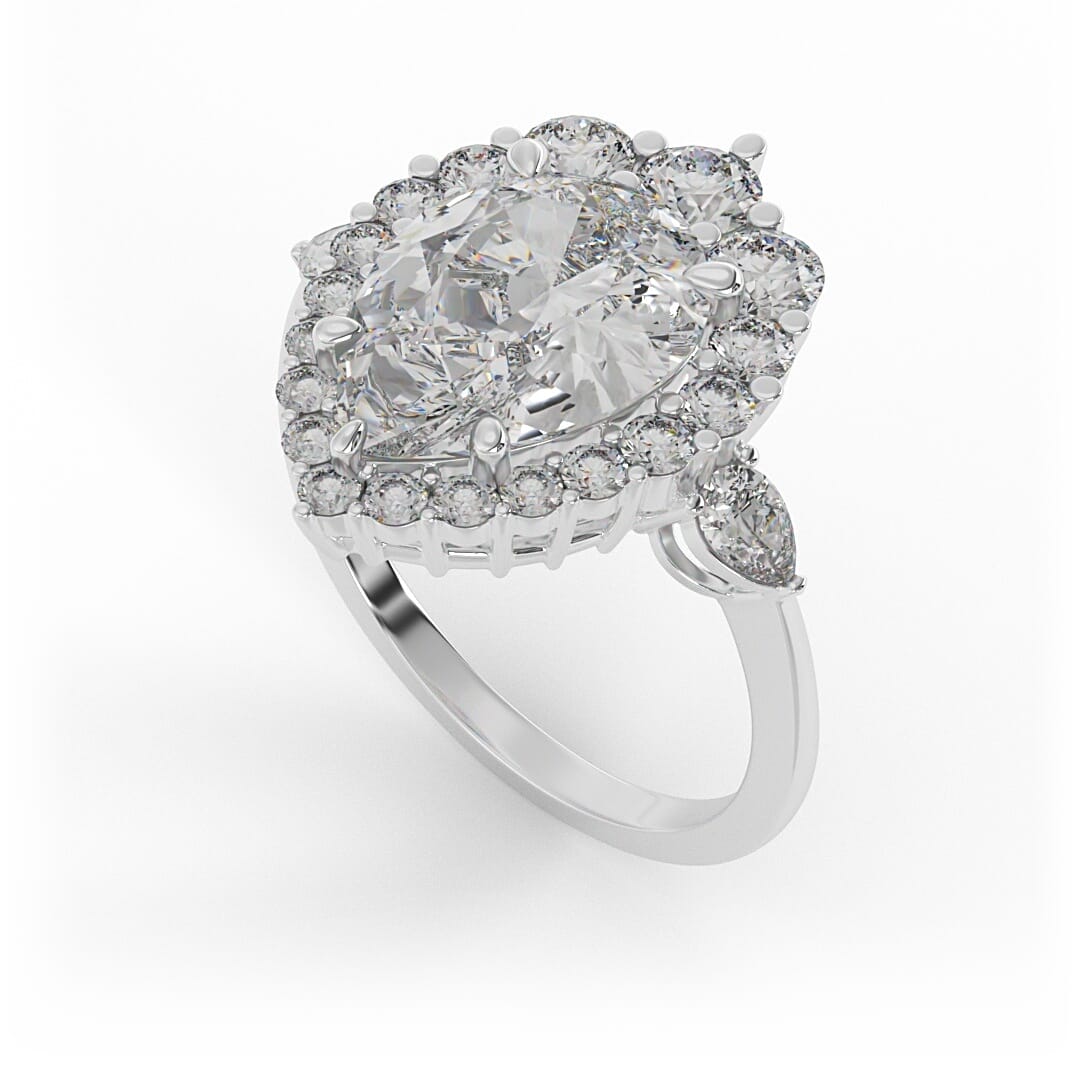 Mia Pear Halo and 3 - Stone Set Engagement Ring