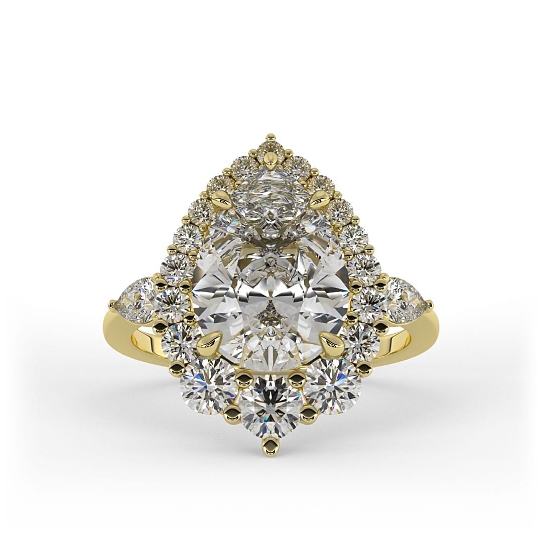 Mia Pear Halo and 3 - Stone Set Lab Grown Engagement Ring