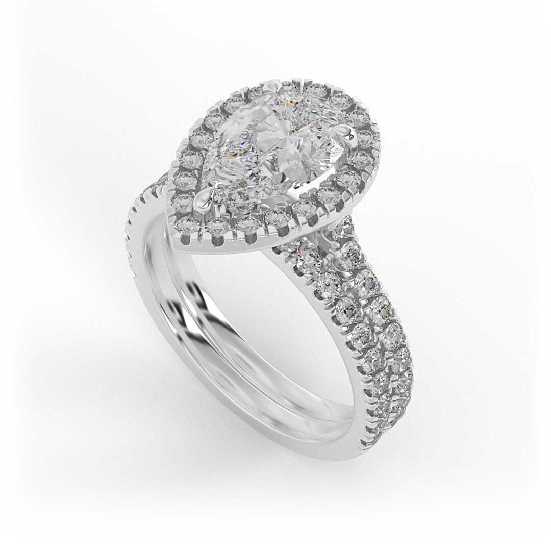 Nora Double Band Pear Halo Set Lab Grown Engagement Ring